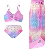 Bkixhv Teen Girls Swimsuit 3 Pieces Bikini Set Bathing Suit Twist Cross Tropical Floral Kids Swimwear with Cover Up 9-16T