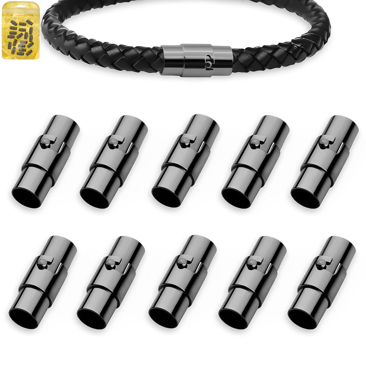 MOAMUN 10PCS Magnetic Bracelet Clasps and Closures, Cord End Caps Magnetic Necklace Clasps, Leather Rope Bracelet Clasp Jewellery Clasp for Bracelets Anklet Jewellery Making DIY Craft (Black, 4 mm)