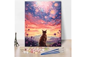 TUMOVO Adult Paint by Number, Cat Kids Paint by Number Kits, Fireworks Adult Paint by Number Kits on Canvas, Starry Sky Kids Paint by Number, Paint by Number for Adults without Frame, 16 x20 Inch