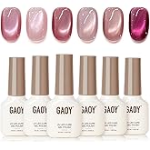 GAOY Pink Cat Eye Gel Nail Polish Set 6 Colors, Crush Worthy | Valentine's Date Night Nails, Sweet & Spicy, Glass Holographic