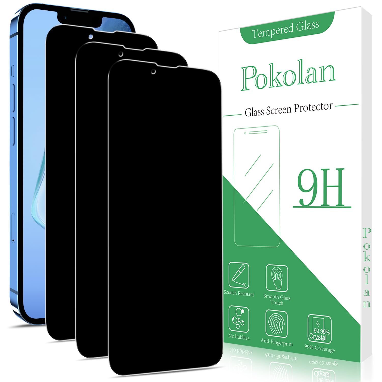 Pokolan 3 Pack Privacy Screen Protector for iPhone 14 Plus, iPhone 13 Pro Max, Anti Spy Tempered Glass, 9H Hardness, Case Friendly, Anti Scratch, Bubble Free, Easy to Install