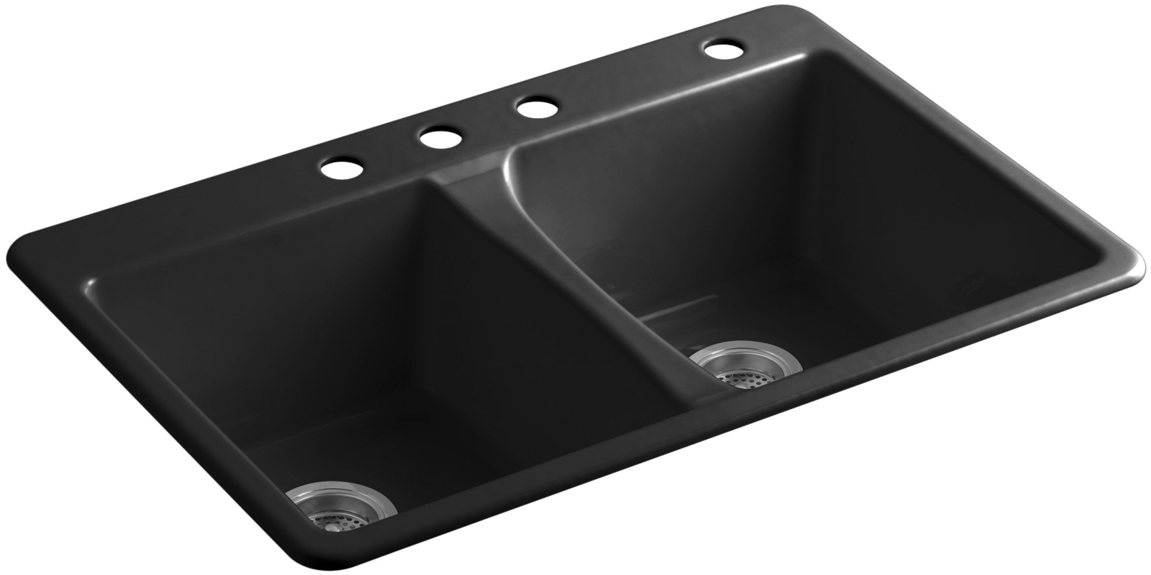 Kohler K 5873 4 7 Deerfield Double Bowl Top Mount Kitchen Sink With Four Hole Drillings Black Black Buy Online In India At Desertcart In Productid 133504837 desertcart
