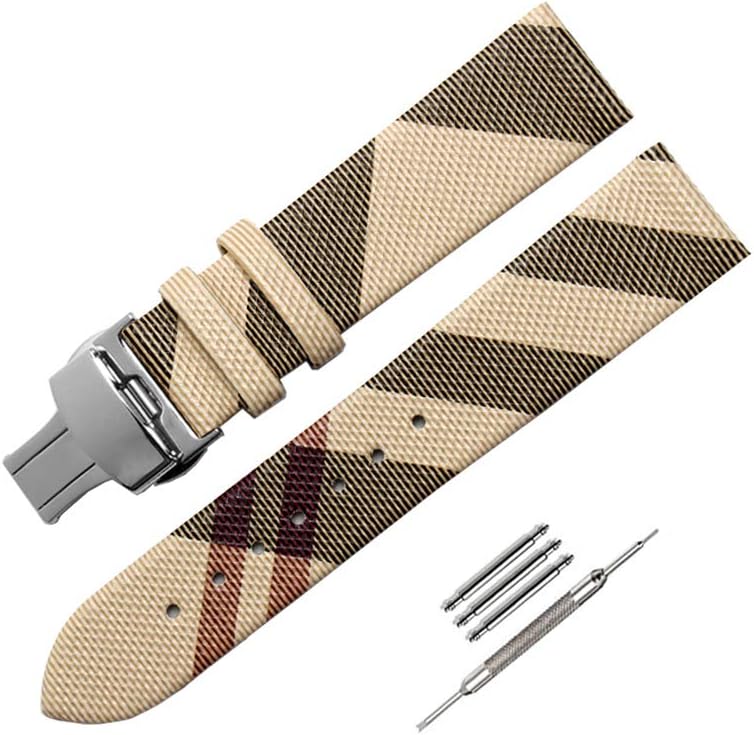 12mm/14mm/16mm/18mm/20mm/22mm Calfskin Leather Watch Band Replacement Watch Strap Quick Release Deployment Butterfly Buckle with Tool Fit for All Brands of Watch