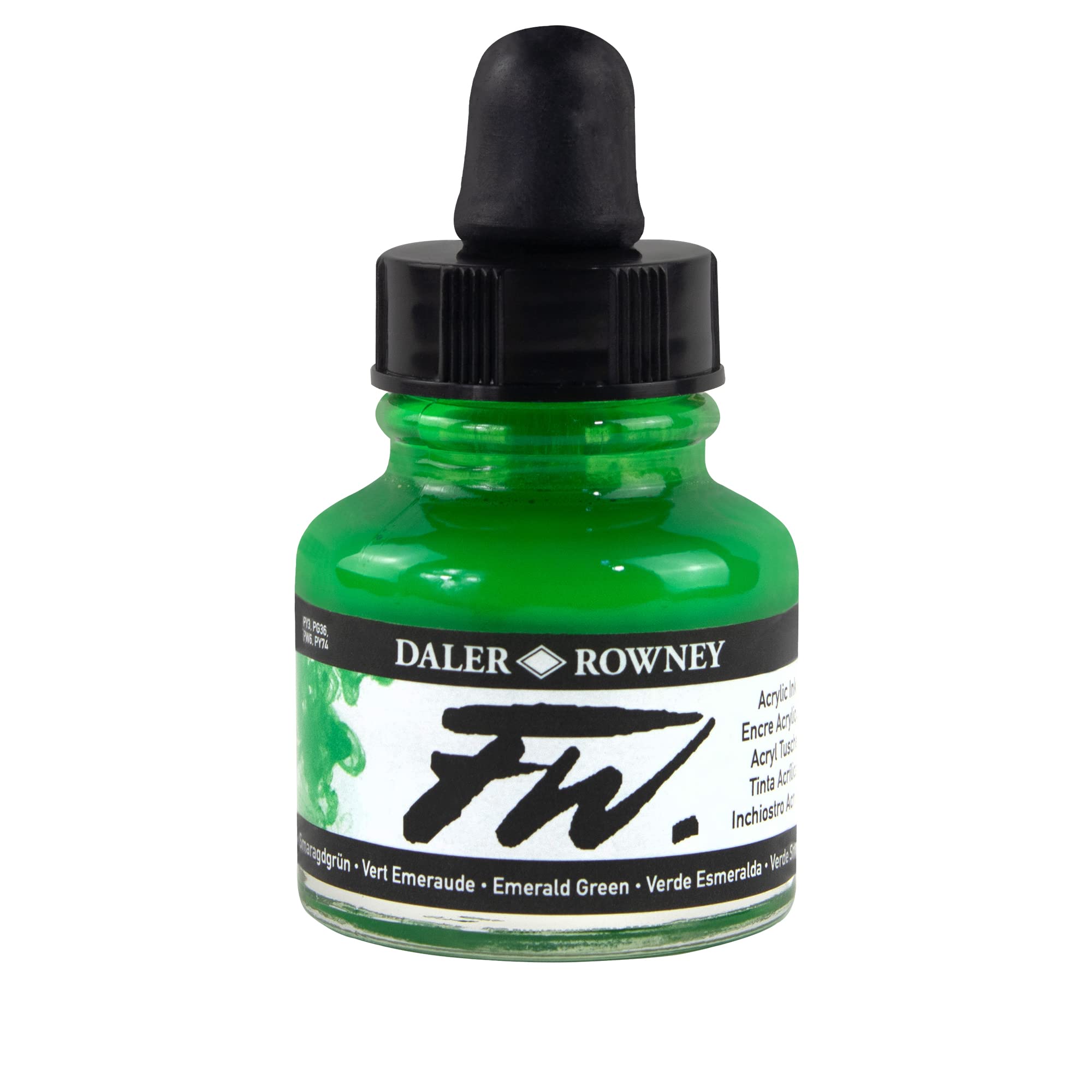 Daler-Rowney FW Acrylic Ink, Glass Bottle with Dropper, 1oz - 29.5 ml, Emerald Green