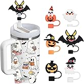 6 PCS Halloween Straw Toppers for Stanley 30&40 Oz Tumbler, 10mm/04in Straw Covers Cap for All 9-10mm Straws, Dust-Proof Reusable Protector Topper for Water Bottle-Pumpkin