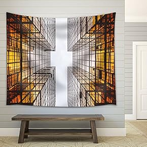 Skyscraper Looking Up at Sky - Fabric Wall Tapestry Home Decor - 51x60 inches
