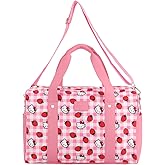 Hello Kitty Character & Strawberries All-Over Print Pink Plaid 20" Duffel Bag