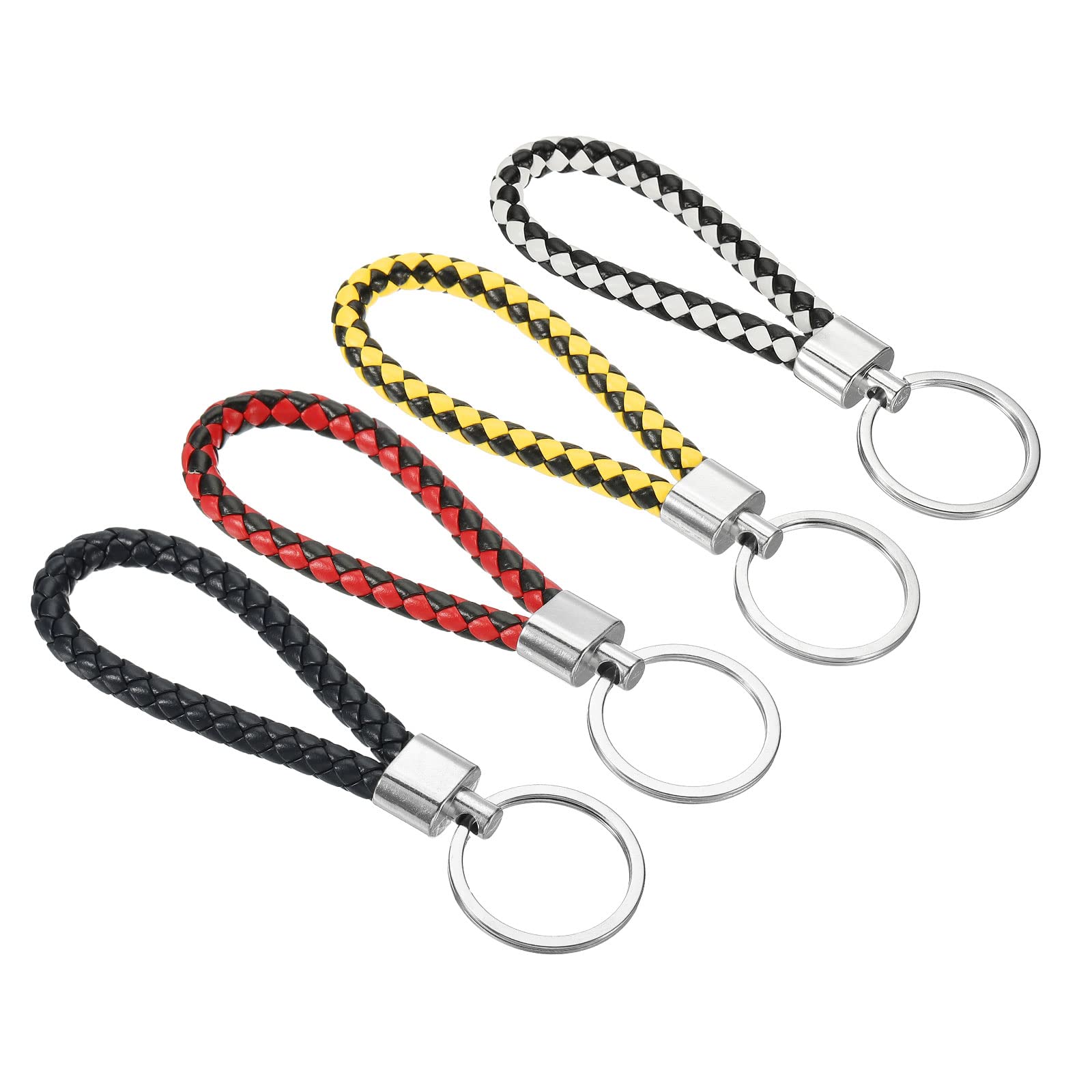 PATIKIL Braided Leather Keychain, 4 Pack PU Key Ring Woven Decoration Lanyard Strap for Bag Wallet, Multicolored