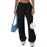 AROGONE Women's Fleece Lined Sweatpants Baggy Straight Wide Leg Drawstring Winter Warm Sweat Pants with Pockets