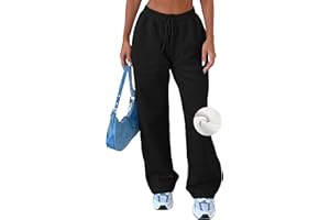 AROGONE Women's Fleece Lined Sweatpants Baggy Straight Wide Leg Drawstring Winter Warm Sweat Pants with Pockets