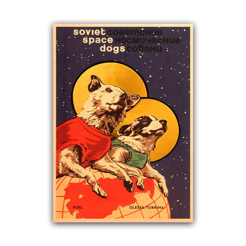 Lovely Soviet Space Dogs Vintage Poster Home Decor