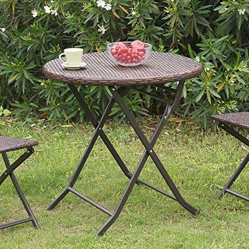 1PerfectChoice Casual Patio Outdoor Round Foldable Folding Table PE Resin Wicker All Weather