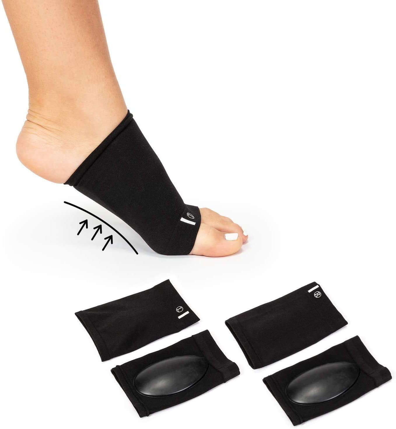 Arch Support Brace for Flat Feet with Gel Pad Inside - 2 Pairs - Plantar Fasciitis Support Brace - Compression Arch Sleeves for Women, Men - Foot Pain Relief for Planter Fasciitis, Arch Pain (Black): Health & Personal Care
