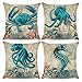 CARRIE HOME Nautical Decor Beach Throw Pillow Covers 18x18 Crab Octopus Seahorse Decor for Home Couch and Patio, Set of 4