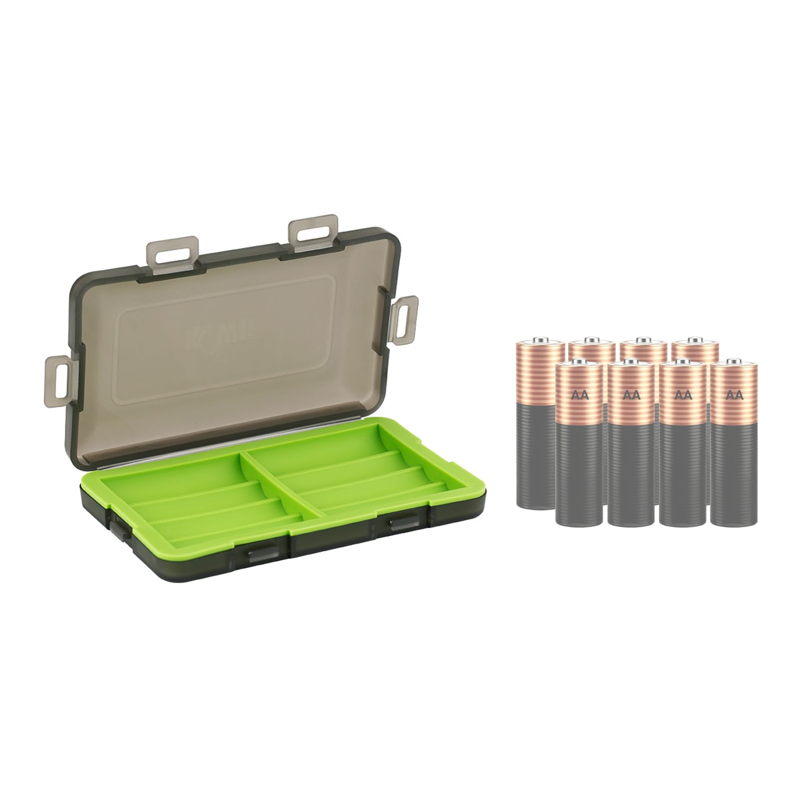 KIWIFOTOS Compact Small Battery Organizer Storage Holder Box 8 Slots fits AA & 14500 Batteries (Green)