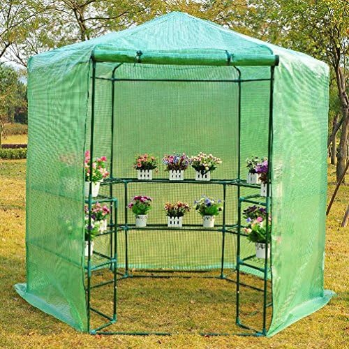 New 7.5' Portable Hexagonal Walk In Greenhouse 3-Tier Shelves Gardening Flower
