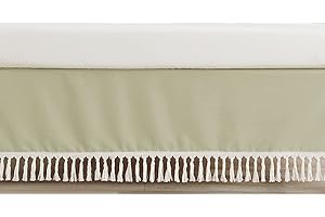 Sweet Jojo Designs Solid Sage Green Girl Baby Crib Skirt Bed Dust Ruffle Bedskirt Nursery Off White Tassel for Watercolor Boho Floral Garden Flower Bohemian Farmhouse Vintage Shabby Chic Beige Nature