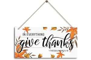 HILUS Thanksgiving Door Sign Decor, In Everything Give Thanks, Fall Autumn Seasonal Wall Art Hanging Wooden Sign Halloween Thanksgiving Decorations for Home Party Outside Indoor