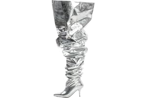 CAGLGLZ Thigh High Boots for Women Wide Calf Stiletto High Heel Over the Knee Pointed Toe Slouchy Stylish Pull On Long Boots