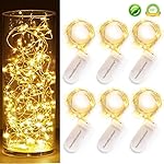 [6-PACK] 7Feet Starry String Lights,Fairy String Lights 20 Micro Starry Leds On Silvery Copper Wire. 2pcs CR2032 Batteries Included, Works for Wedding Centerpiece,Party,Table Decorations(Warm White)