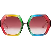 Xpectrum Trendy Extra Large Womens Sunglasses Retro Hexagonal Thick Frame Vintage Oversized Glasses