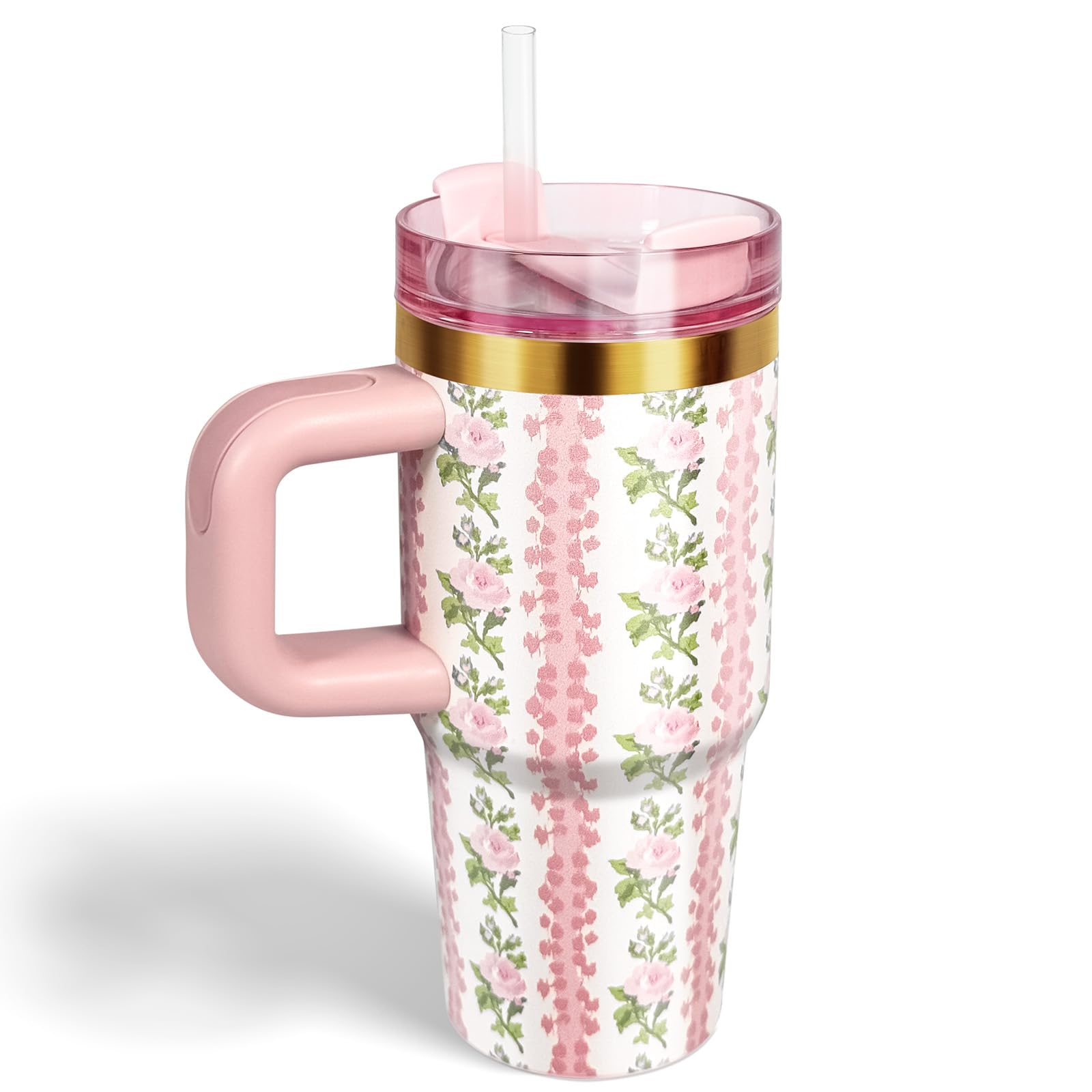 Photo 1 of BAISHIDA 14 oz Tumbler with Handle and Straw, 14oz Toddler Tumbler with Lid and Straw for Kids Stainless Steel Tumblers, Outdoor Sports Travel School Gift, Keeps Drinks Cold up to 24 Hrs(Pink Flower)