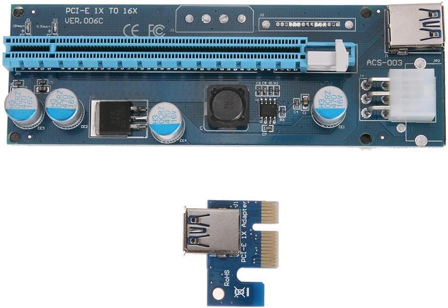Occitop PCI-E 1X to 16X Extender Riser Card 6Pin Cable with LED Light for BTC Miner