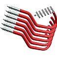 AIYoo Bike Hooks Heavy Duty Bicycle Storage Hooks Set of 6,Screw-in Utility Storage Hangers Shed Garage Garden Hook Plastic Coated for Wall Mount/Ceiling Red