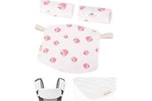 BEBEAR Bebamour Drool and Teething Reversible Cotton Pad for All Carry Positions Baby Carrier White Drool Bib for Boys & Girls(Strawberry)
