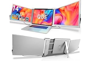 QGE Laptop Screen Extender, 14" 1080P FHD Triple Monitor for Laptop Extension- 315°Rotate Portable Dual Monitor Screen for 13.3-16.5" Laptops Type-C/HDMI/USB-A Plug & Play for Wins/Mac/Chro