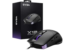 EVGA X12 Gaming Mouse, 8k, Wired, Black, Customizable, Dual Sensor, 16,000 DPI, 5 Profiles, 8 Buttons, Ambidextrous Light Weight, RGB, 905-W1-12BK-KR