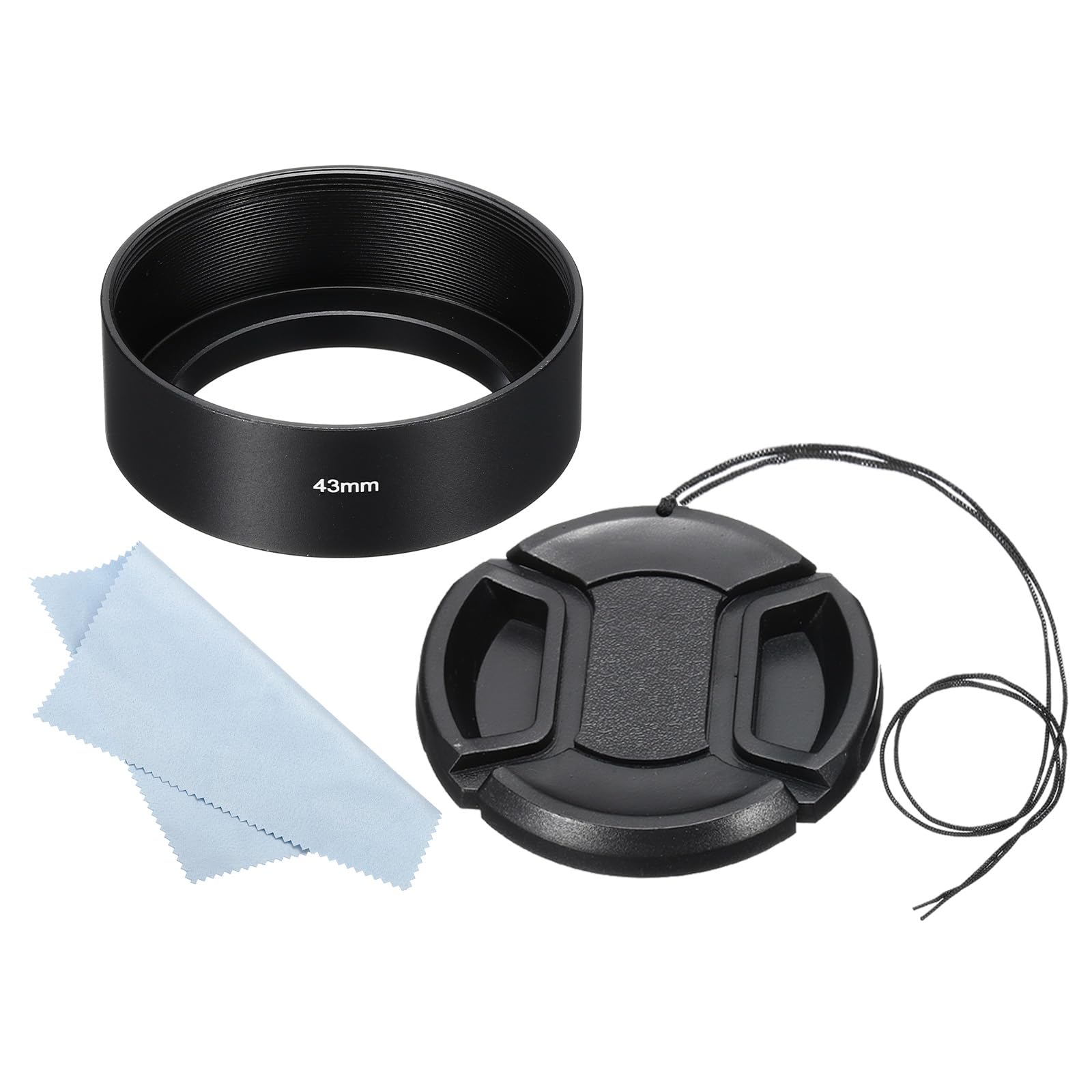 PATIKIL 43mm Lens Hood, Standard Focus Frosted Surface Anti-reflective Inside Hood with 52mm Lens Cap and Cloth for Camera Lens, Black for Nikon, for Fujifilm, for Pentax, for Leica