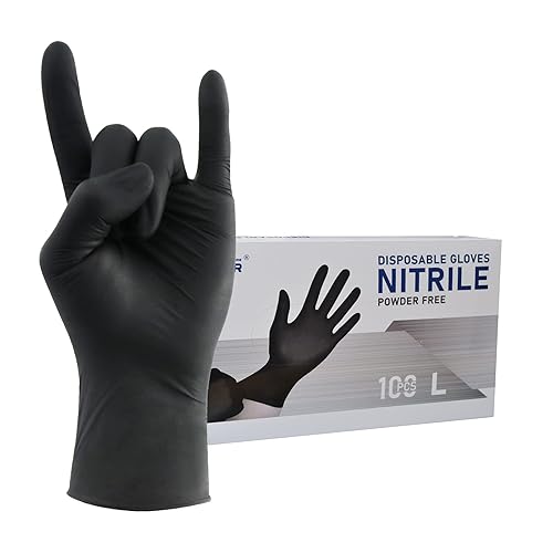 Wostar Nitrile Black Gloves Large 100pcs 4mil Nitrile Black