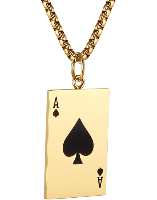PikaLF Men's Lucky Dice Necklace, Gold, 23.6' Chain, Punk Hip Hop