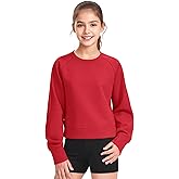 JOCMIC Girls Crewneck Sweatshirt, Long Sleeve Plain Shirts Crop Tops with Thumbholes for Teens Youth