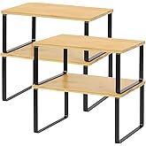 MOOACE Kitchen Cabinet and Counter Shelf Organizer, Stackable & Expandable, Set of 4, Black and Natural