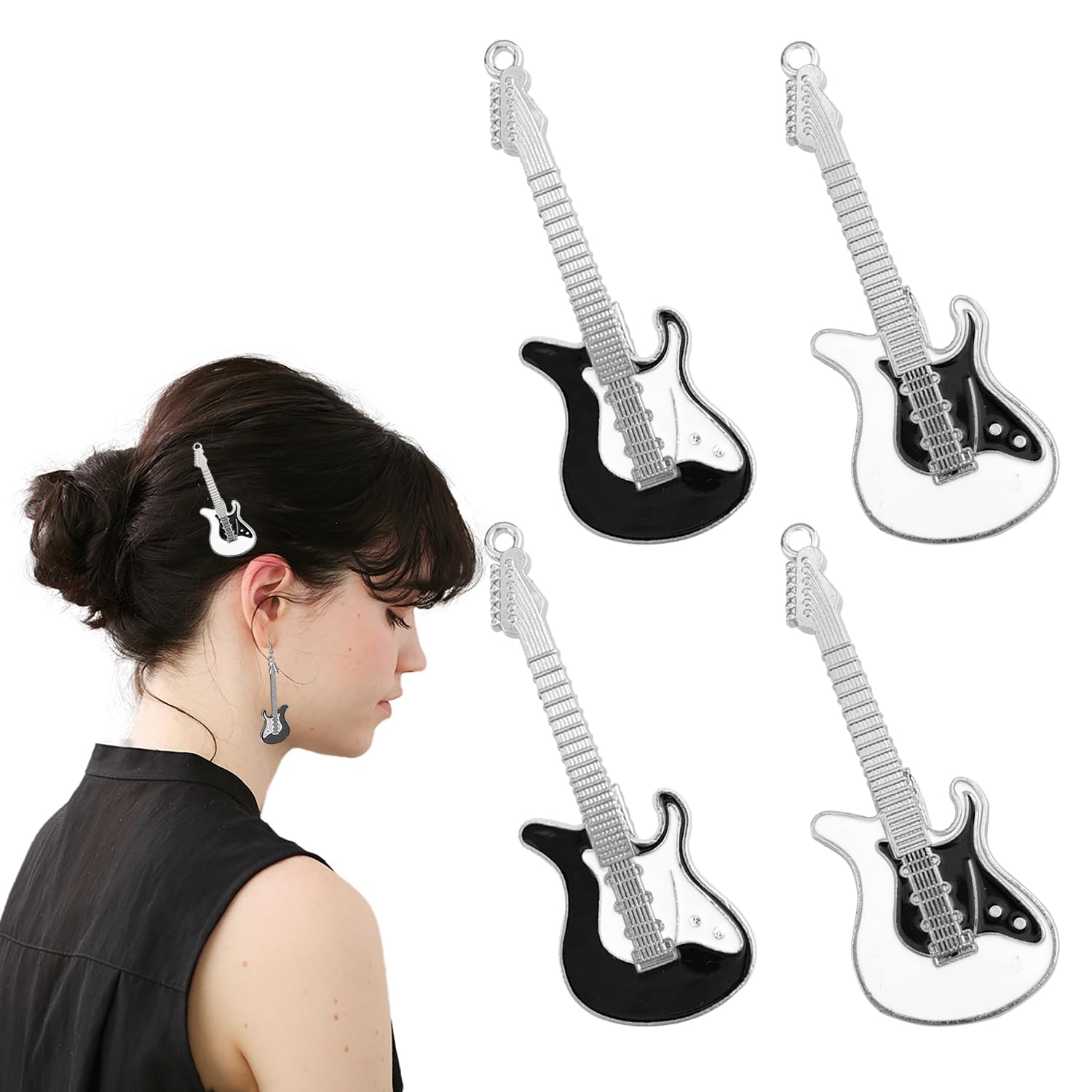 Photo 1 of 4 Pack Metal Guitar Hair Clips Retro Punk Style Novelty Hair Making for Women