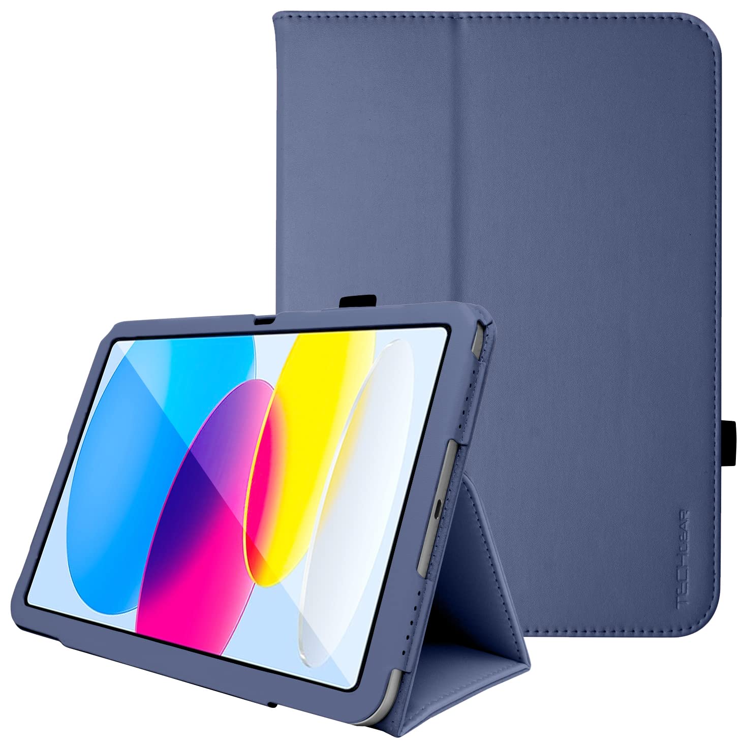 TECHGEAR Leather Case for Apple iPad 11th Gen (2025 A16) & 10th Gen (2022), PU Slim Folio Smart Cover with Stand, Hand Strap, Auto Sleep/Wake, for iPad 11" / iPad 10.9" [Navy Blue] — image 1