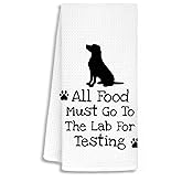 RTXLEZM Funny Gifts Black Lab Dog Kitchen Towels, Black Labrador Retriever Gifts Dish Tea Towels for Kitchen, Funny All Food Must Go to Lab for Testing Decorative Hand Towels, 16x24 Inch