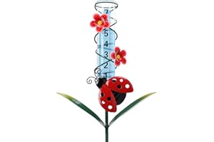 WONDER GARDEN Rain Gauge Outdoor, Decorative Ladybug Rain Gauges Outdoors Best Rated, Freeze Proof Glass Water Rain Measure Gauge with Flower for Yard Patio Lawn Decor