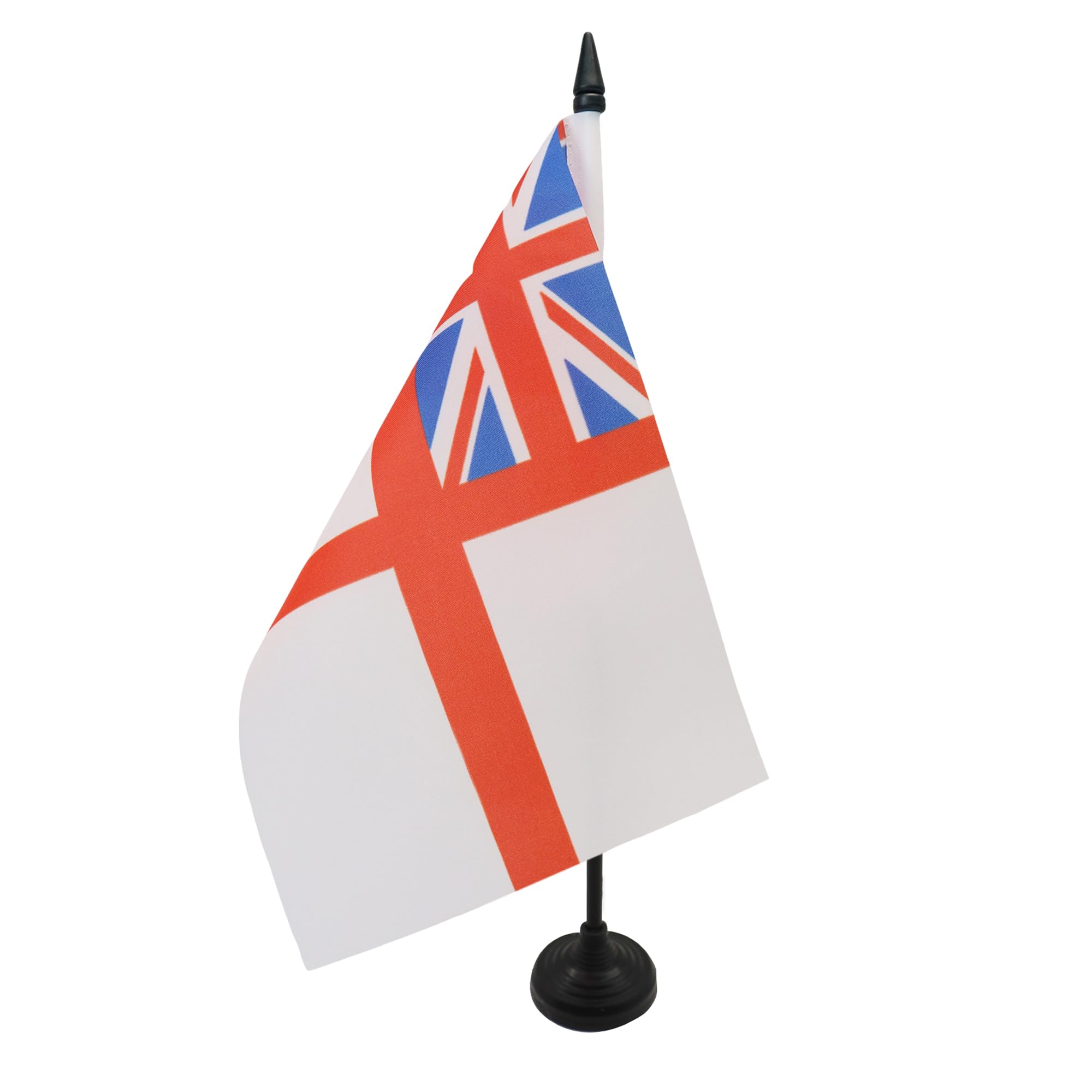 AZ FLAG White Ensign Table Flag 5'' x 8'' - St George's Ensign Office Decoration 100% Polyester 21 x 14 cm - Mini Desk Flag with Pole and Black Plastic Base