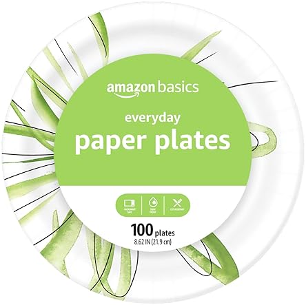 Home & Kitchen - Amazon Basics Everyday Paper Plates, 8.62 Inch, Disposable, 100 Count