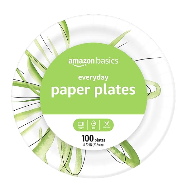 AMAZON BASICS EVERYDAY PAPER PLATES, 8.62 INCH, DISPOSABLE, 100 COUNT