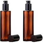 Ericotry 2 PCS 120ml/4oz Amber Glass Travel Bottles with Black Pump - Leakproof Lotion Dispenser for Essential Oil, Cream, Shampoo