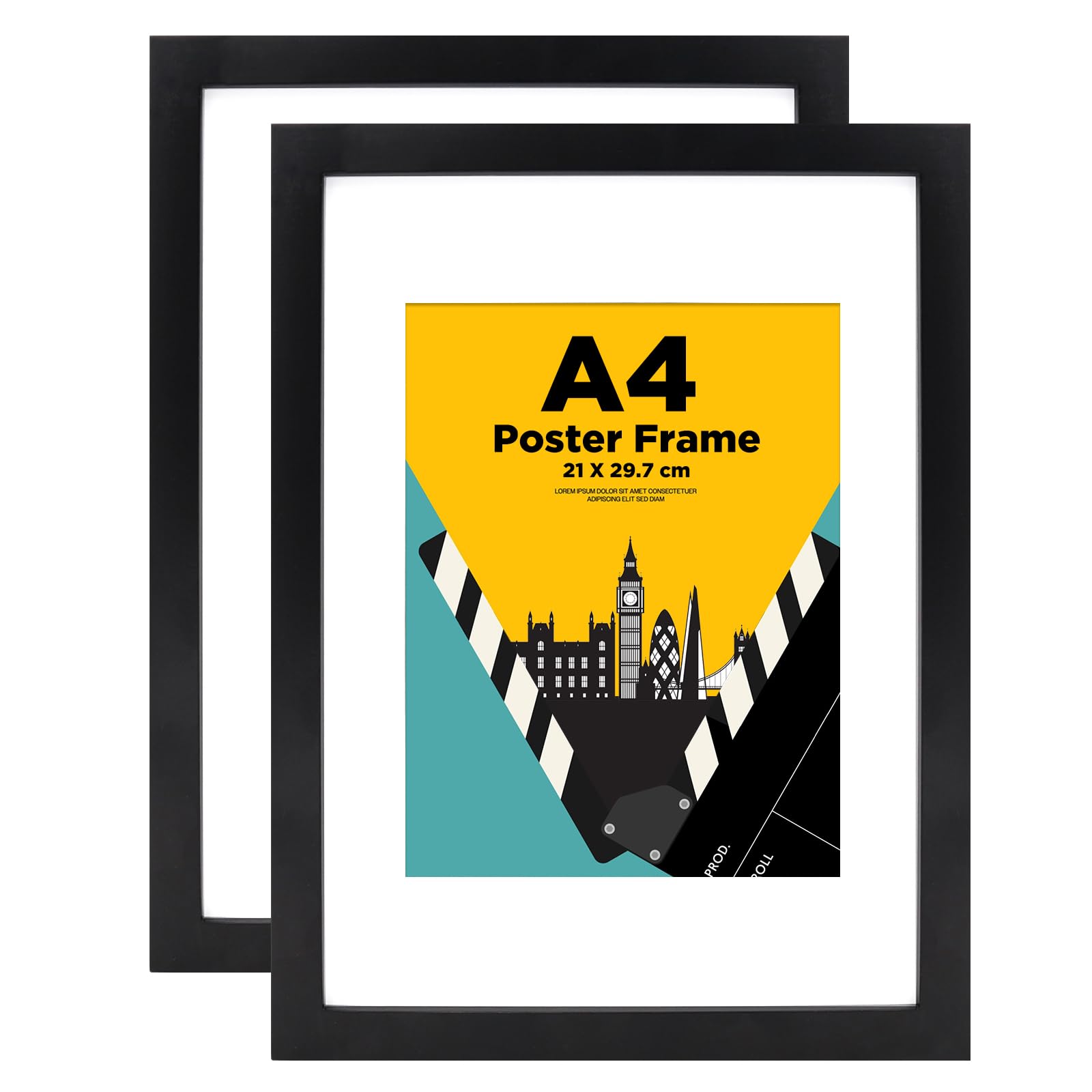 EGOFINE A4 Frames Black Set of 2 - Wooden A4 Picture Frames, A4 Photo Frames with A5 Mat, A4 Poster Frame with Plexiglass for Table Top and Wall Mounting