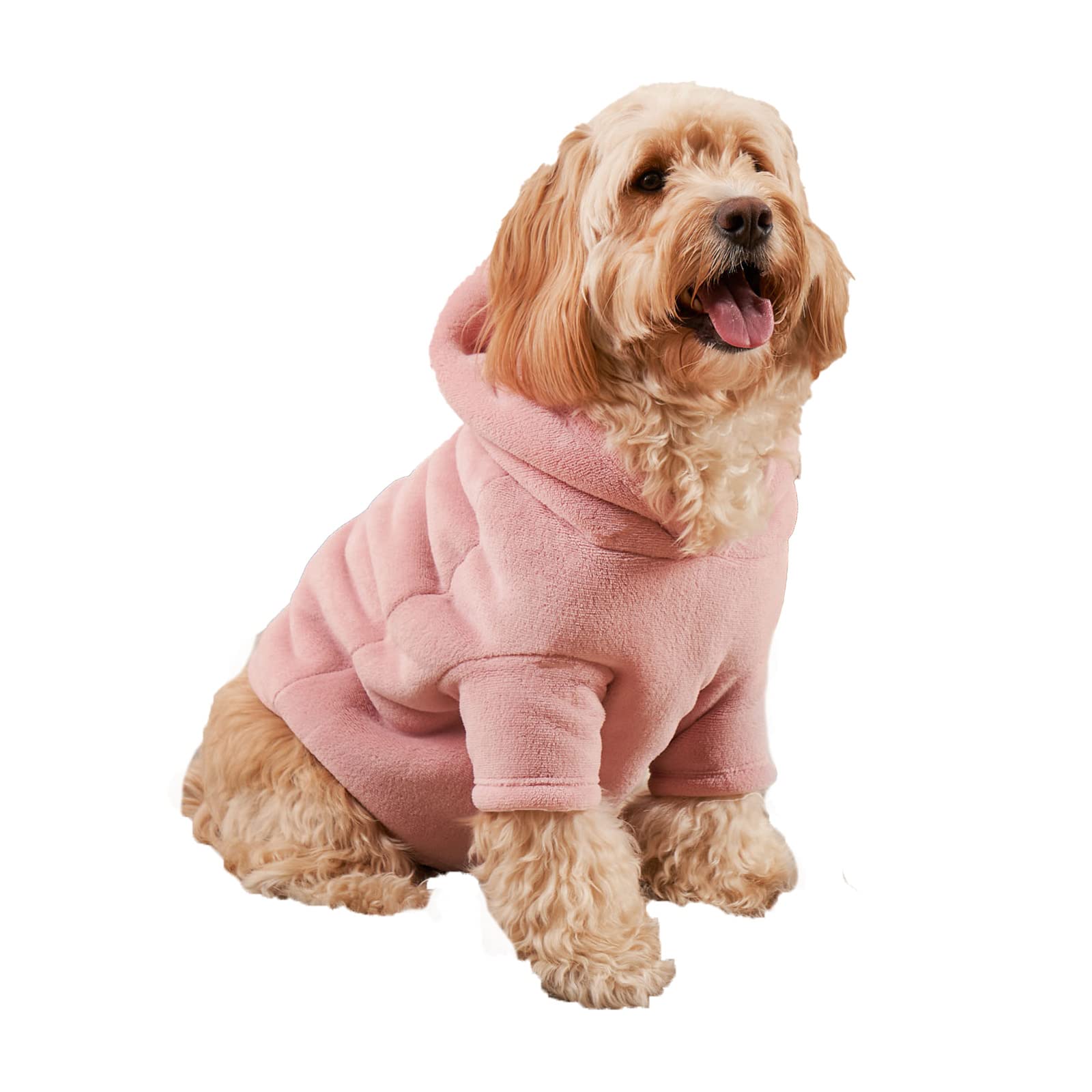 OHS Fleece Dog Hoodie Sherpa Lined Reversible Soft Cosy Easy Care Pet Clothing – Large, Blush Pink