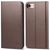 SHIELDON iPhone 8 Case, iPhone 7 Case, Genuine Leather Wallet Folio Case Book Design with Stand and ID Credit Card Slots Magnetic Closure TPU Shcokproof Case Compatible with iPhone 7 8 - Coffee Brown