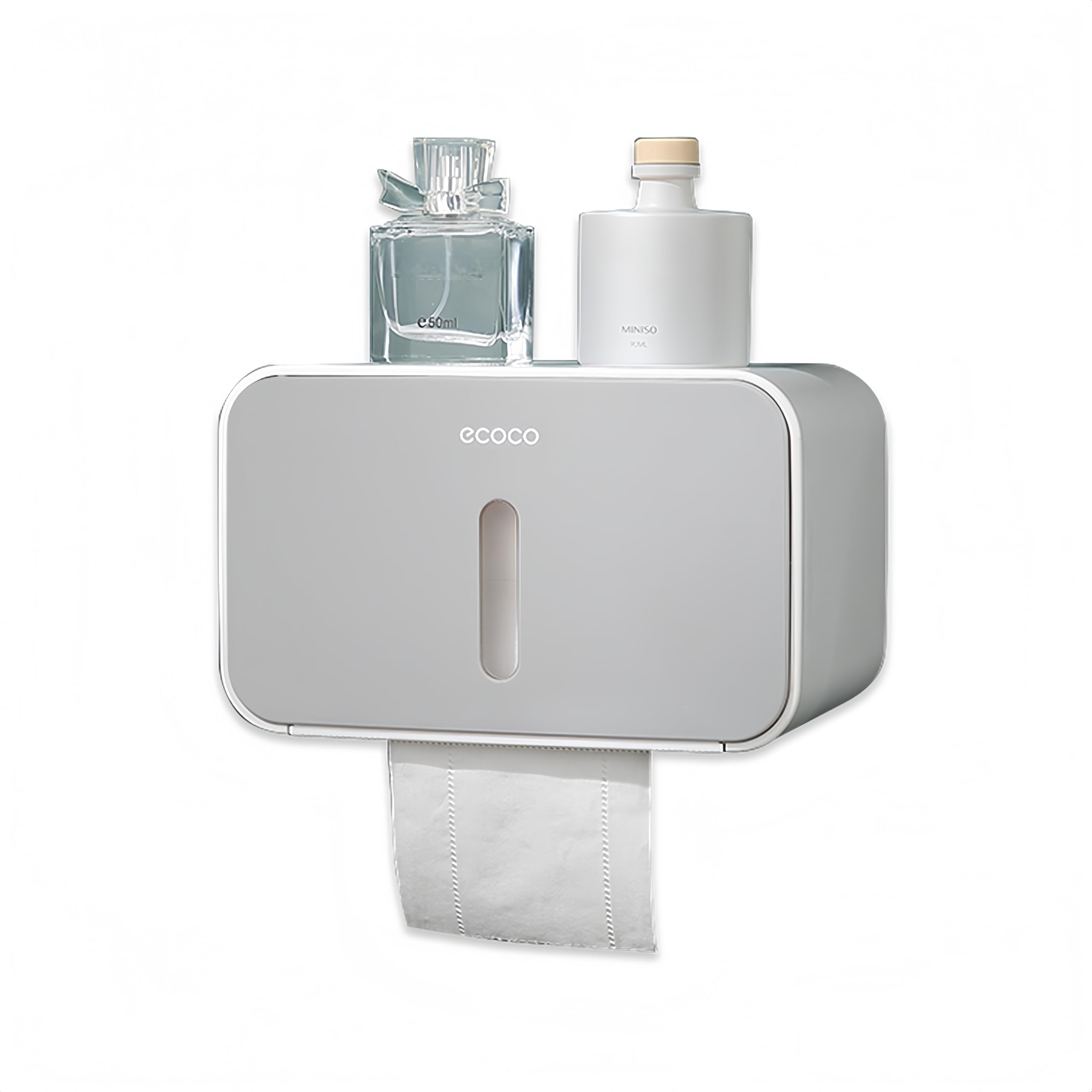 Meiyijia Wall-Mounted Toilet Paper Holder with Storage Shelf, Self-Adhesive No Drilling Required: Bath Installations with Waterproof and Dustproof Grey