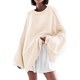 Saodimallsu Womens Oversized Sweater Chunky Crew Neck Long Lantern Sleeve Knit Fall Trendy Tunic Sweaters Top