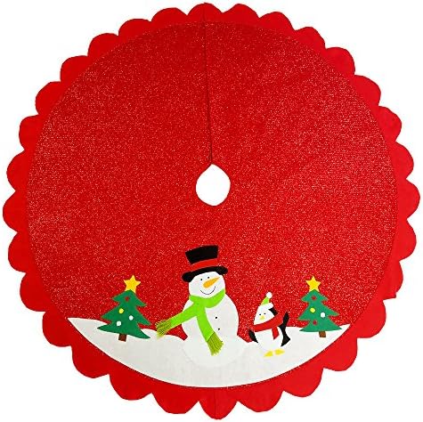 Christmas Holiday Felt Tree Skirt – Step Back In Time With This Vintage 48 Inch Large Red White and Green Animated Snowman Scene – Fits Under Most Real Or Artificial Christmas Trees